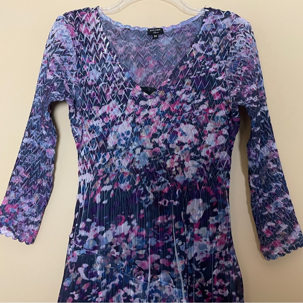 Komarov Purple Crinkled Dress Medium Asymmetrical Handkerchief Hem Art To Wear - Picture 4 of 16